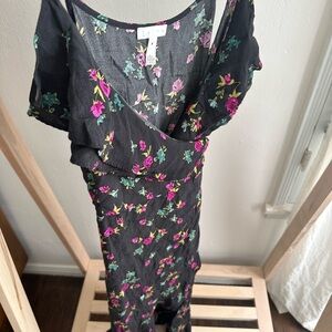 Floral Black Dress with Pink and Green Accents